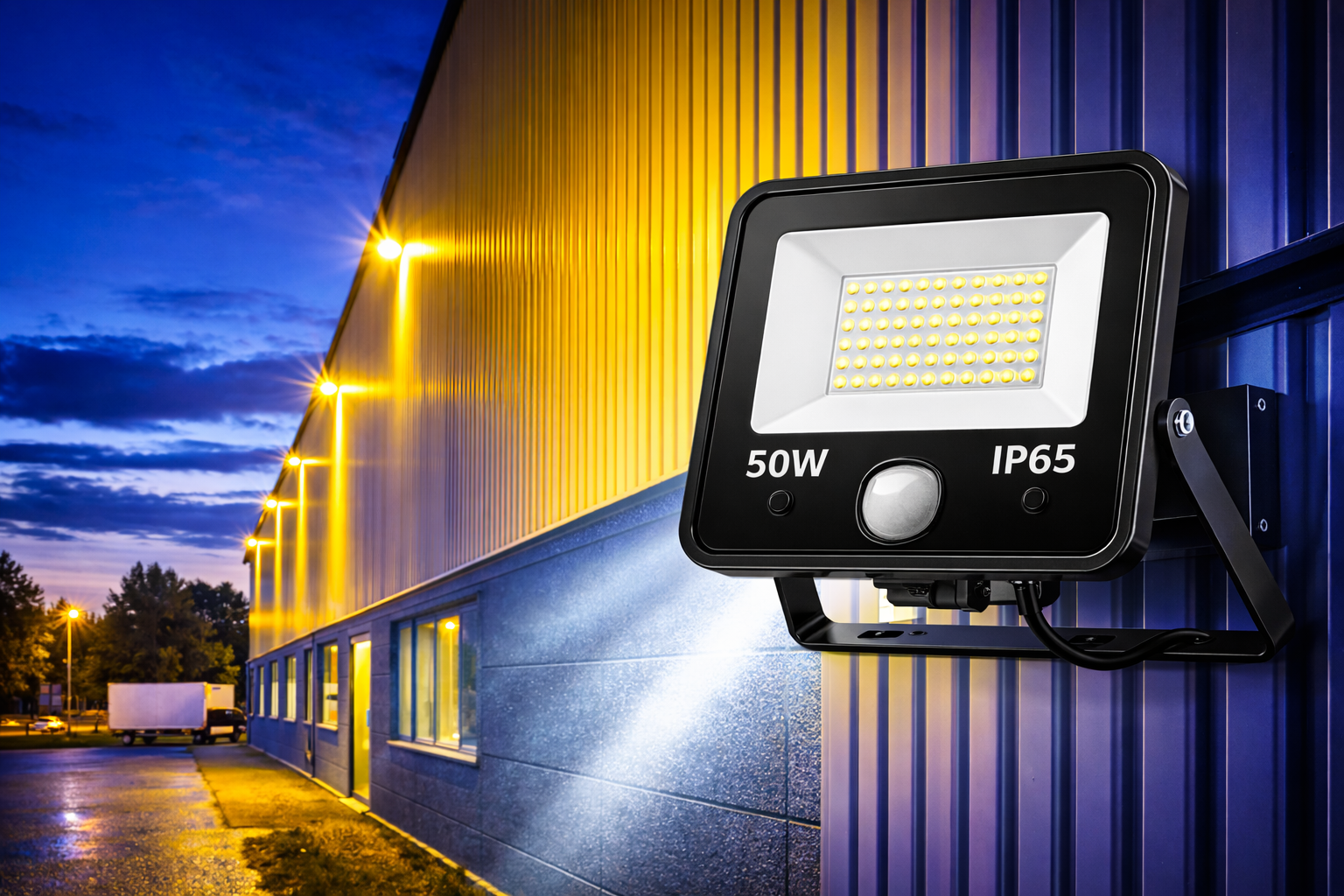 Svietidlá – Reflektor LED 50W 6500K 6000 lm IP65 so senzorom