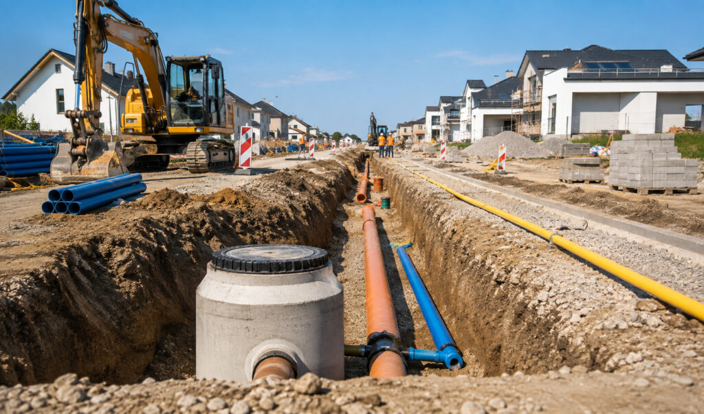 Výstavba inžinierskych sietí INFRA – STAV pre IBV a HBV s vodovodom, kanalizáciou a technickou infraštruktúrou.