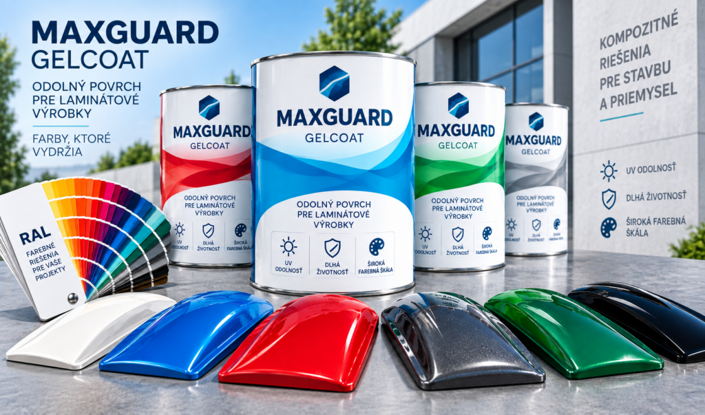 Gelcoaty MAXGUARD v rôznych RAL odtieňoch pre odolný a lesklý povrch laminátových výrobkov.